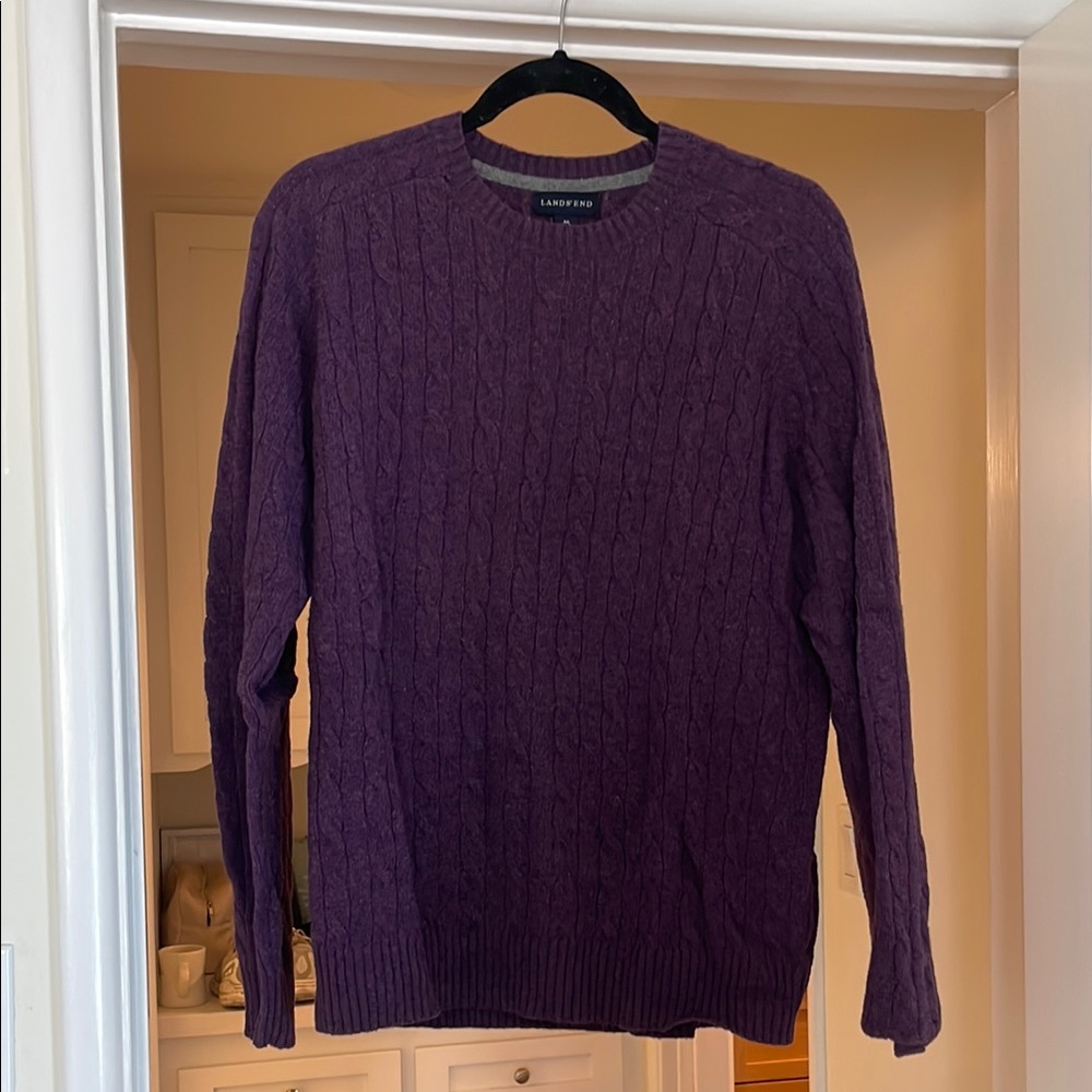 Lands' End Purple Cable-Knit Crewneck Sweater